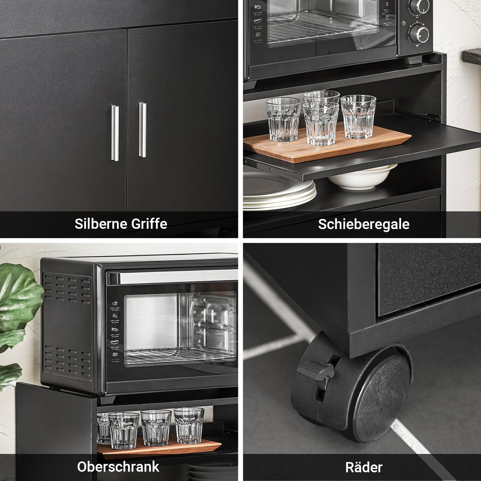 Prevendita | SoBuy | Armadio da cucina | Mobiletto su ruote | con 1 ripiano scorrevole | Nero | FSB09-SCH