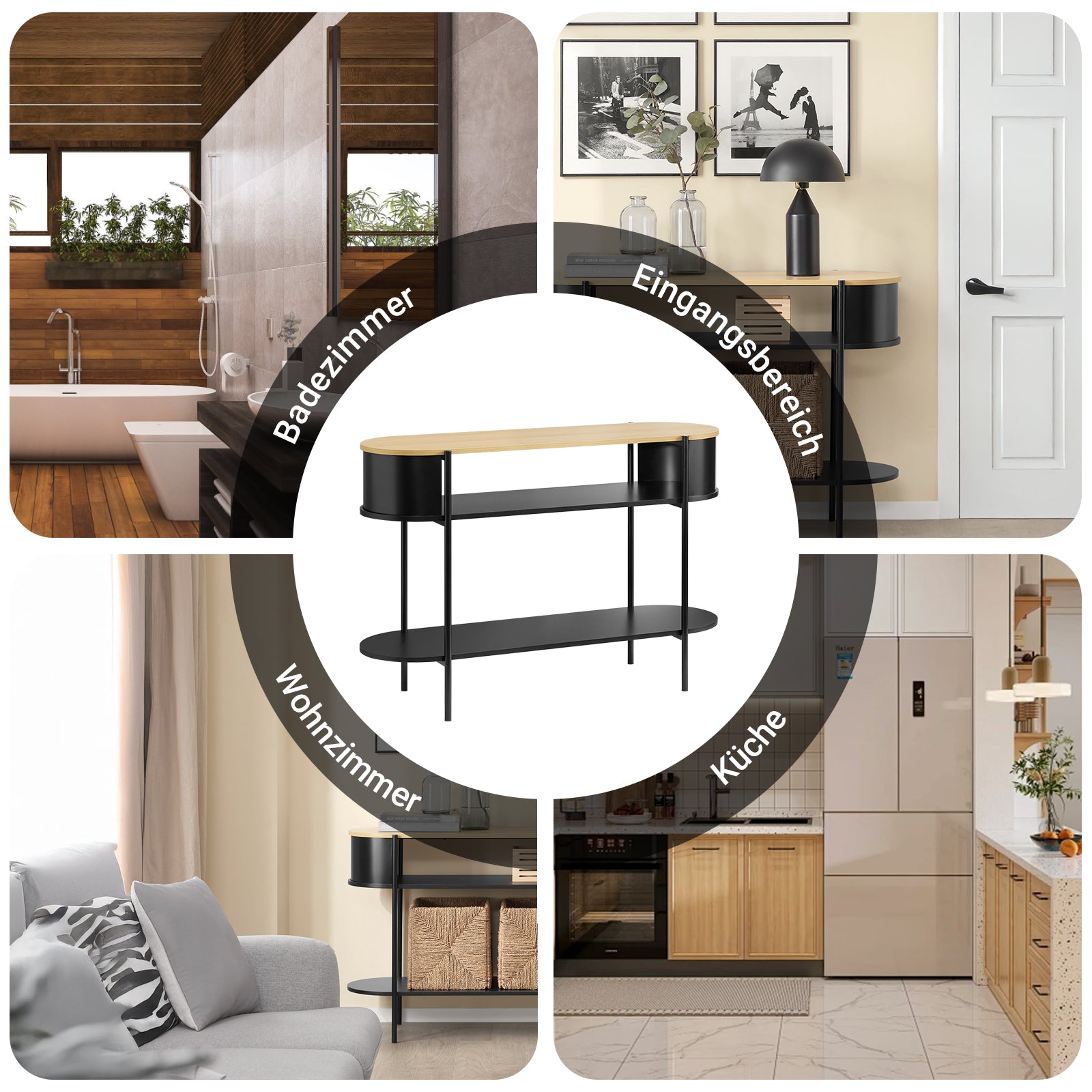 SoBuy | Konsolentisch | Flurtisch | Sideboard schmaler | Sofatisch | mit Ablagefächern | Schwarz | FSB102-SCH