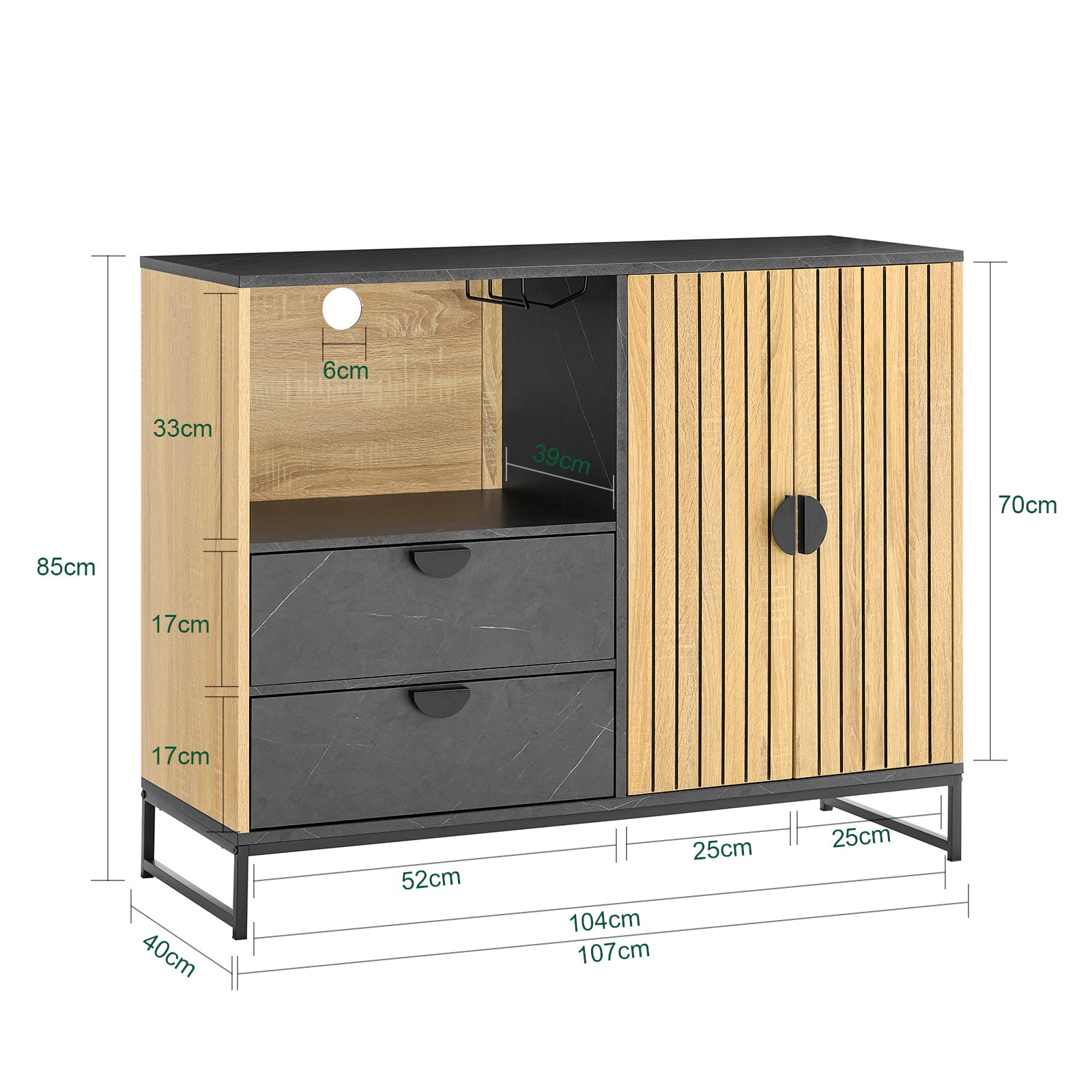 SoBuy Küchenschrank Sideboard Kommode mit Mikrowellenfach (Ø6 cm) | Eiche-Schwarz | FSB103-N