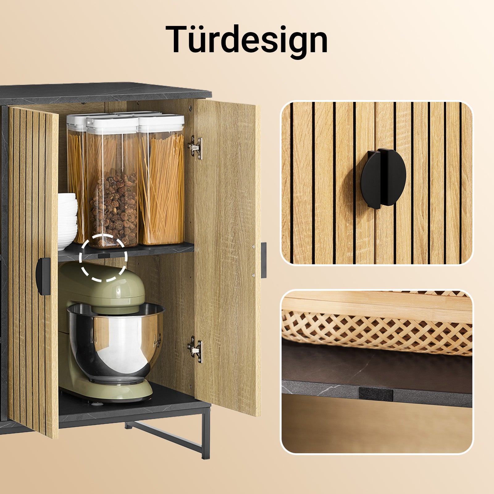 Meuble de cuisine SoBuy avec commode et compartiment micro-ondes (Ø6 cm) | Chêne-Noir | FSB103-N