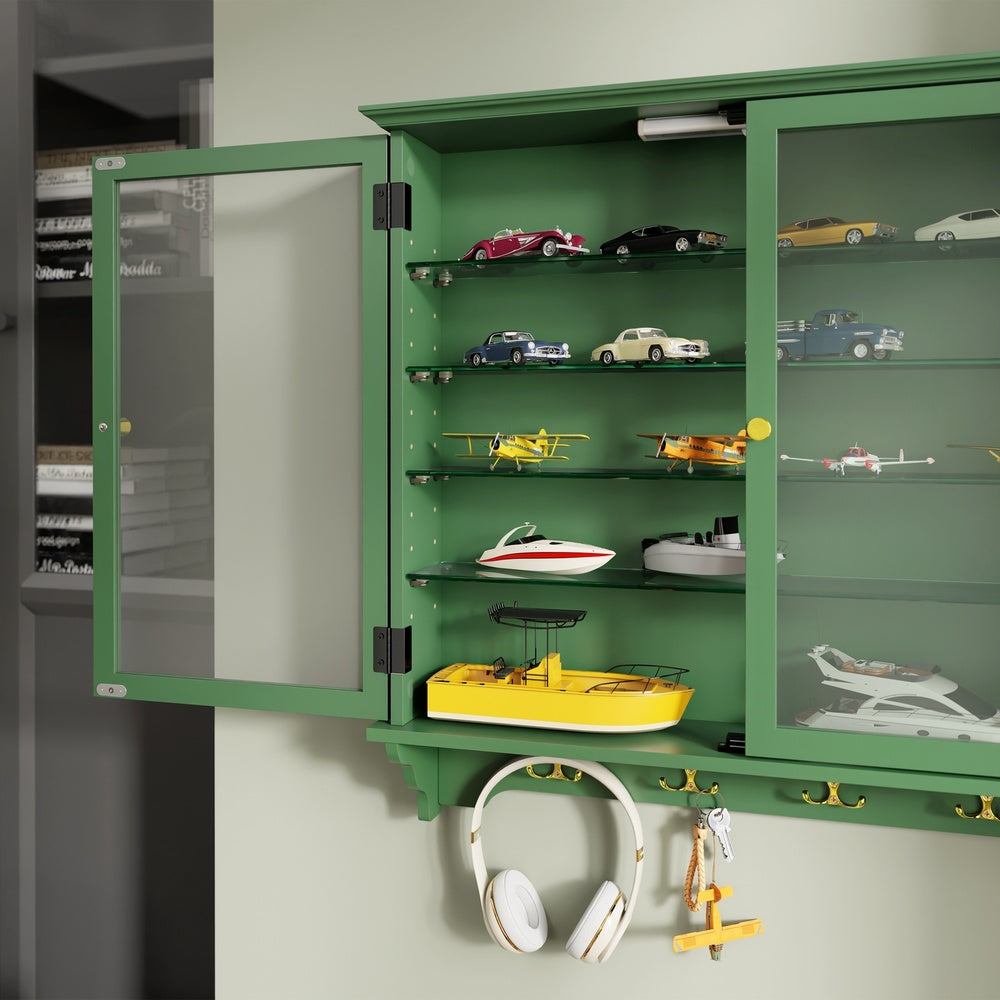 SoBuy | Schmale Hängevitrine aus Bambus & MDF Dunkelgrün | FSB114-E-SY