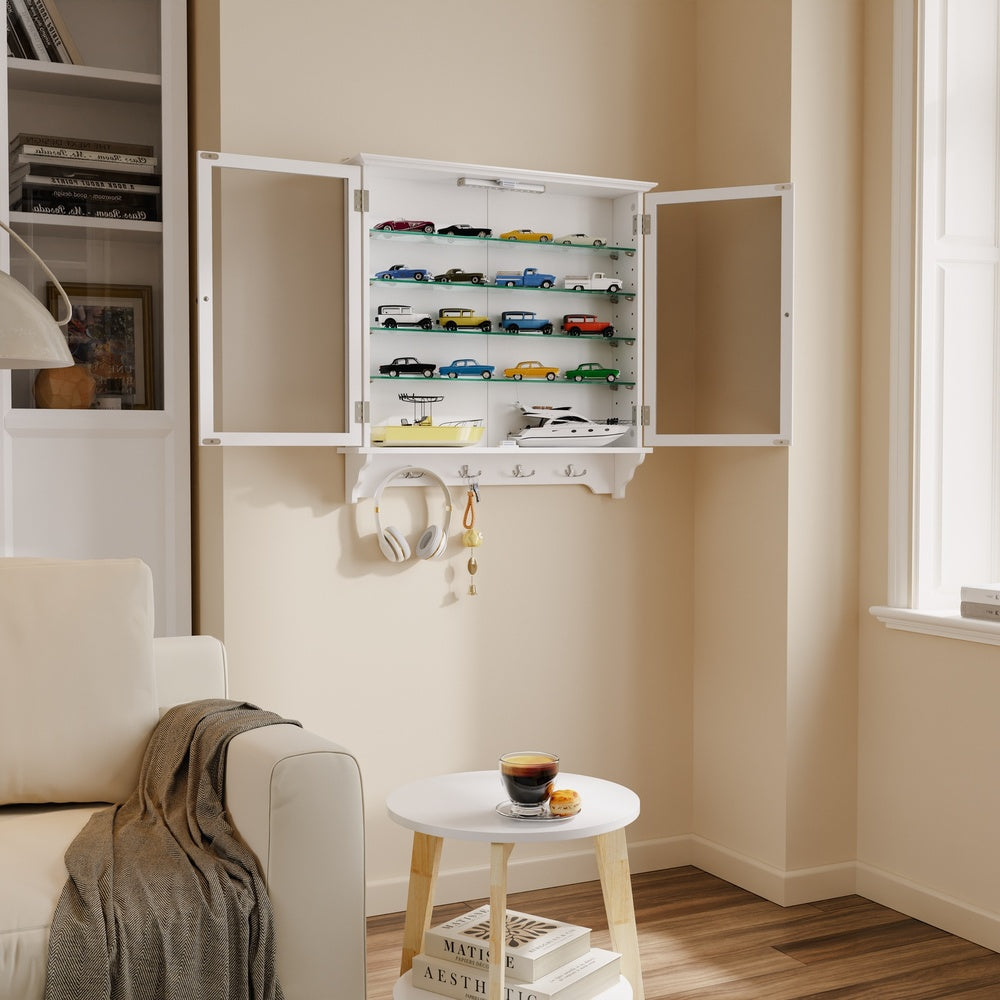 SoBuy | Wandvitrine mit 2 Türen aus Bambus und Glas Weiß | FSB114-E-W