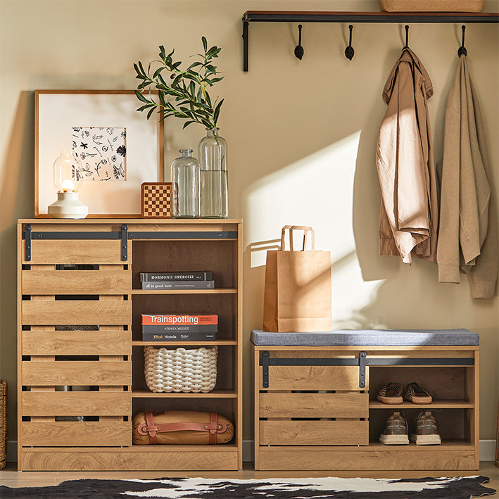 SoBuy | Banc à chaussures avec porte coulissante | Banc de rangement | Étagère à chaussures | FSR120-N