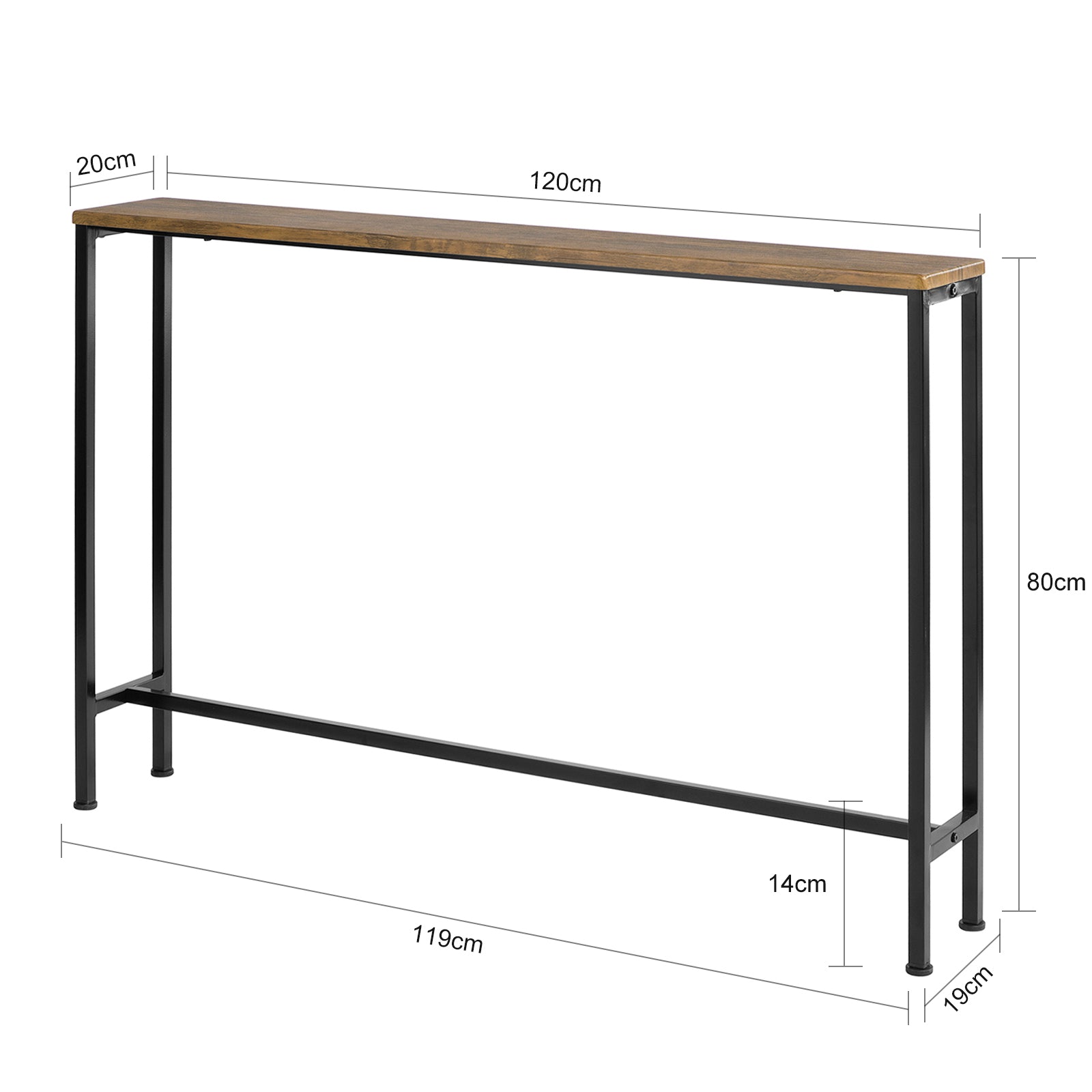 SoBuy Konsolentisch Schmal Flurtisch Vintagebraun & Schwarz 120x80x20cm FSB19-XL-N