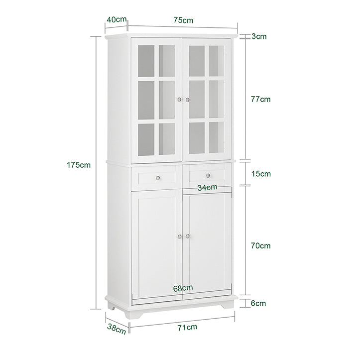 SoBuy | Meuble de cuisine avec porte vitrée | Armoire haute | Meuble de rangement | Buffet | Blanc | FSB76-W