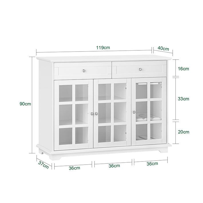 SoBuy | Meuble de Cuisine avec Porte Vitrée | Bahut | Buffet Haut | Commode | Blanc | FSB77-W