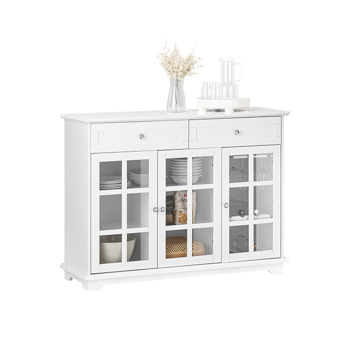SoBuy | Meuble de Cuisine avec Porte Vitrée | Bahut | Buffet Haut | Commode | Blanc | FSB77-W