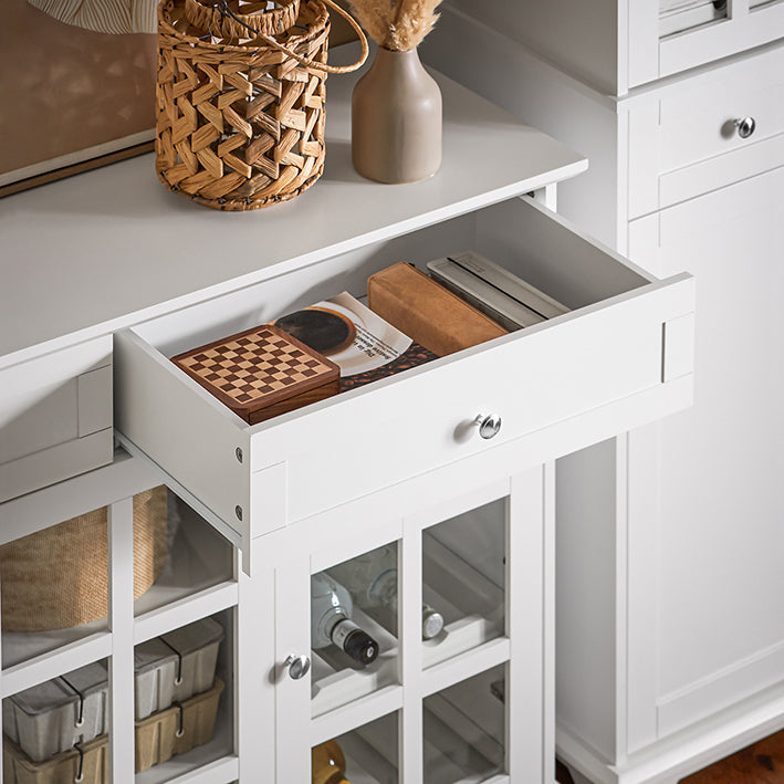 SoBuy | Meuble de Cuisine avec Porte Vitrée | Bahut | Buffet Haut | Commode | Blanc | FSB77-W