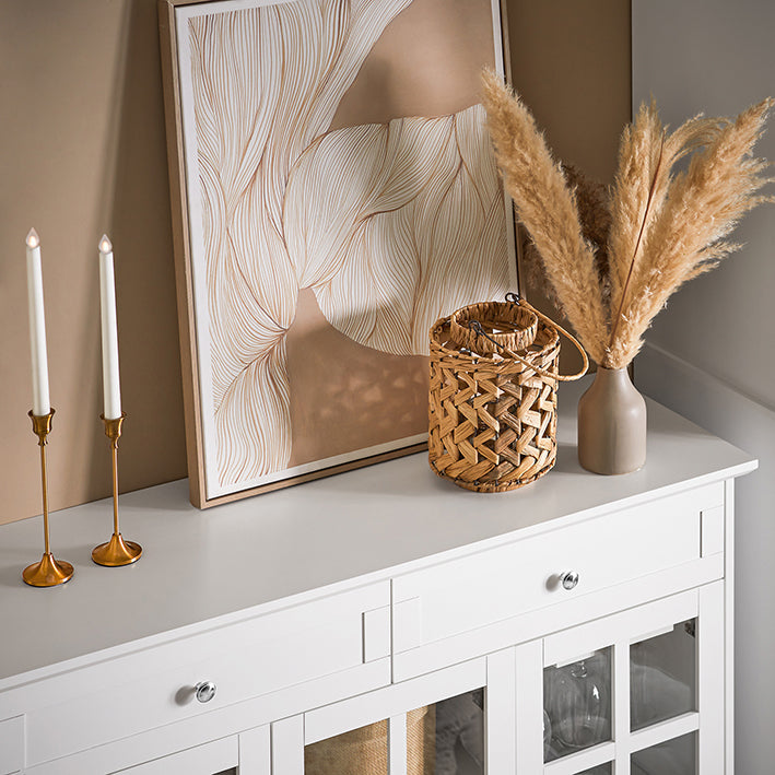 SoBuy | Meuble de Cuisine avec Porte Vitrée | Bahut | Buffet Haut | Commode | Blanc | FSB77-W