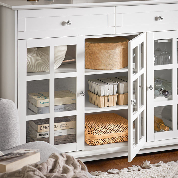 SoBuy | Meuble de Cuisine avec Porte Vitrée | Bahut | Buffet Haut | Commode | Blanc | FSB77-W