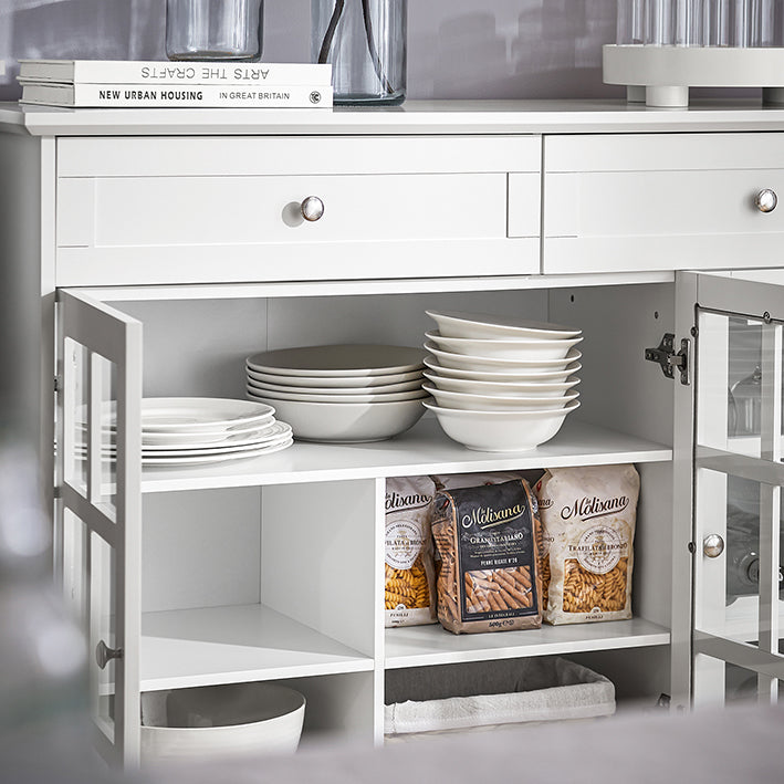 SoBuy | Meuble de Cuisine avec Porte Vitrée | Bahut | Buffet Haut | Commode | Blanc | FSB77-W