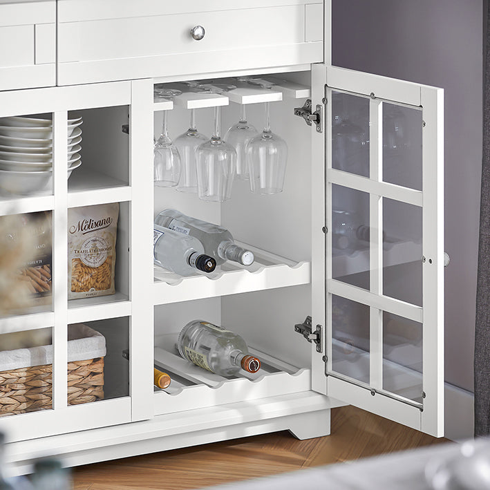 SoBuy | Meuble de Cuisine avec Porte Vitrée | Bahut | Buffet Haut | Commode | Blanc | FSB77-W