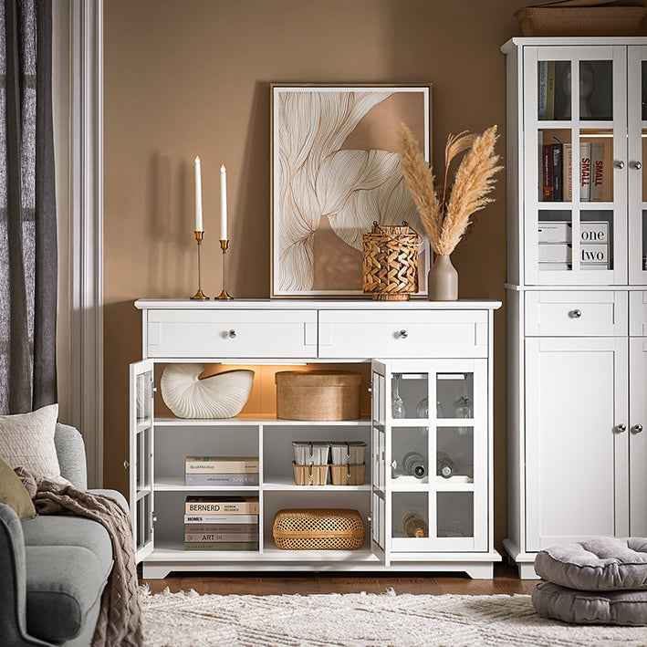 SoBuy | Meuble de Cuisine avec Porte Vitrée | Bahut | Buffet Haut | Commode | Blanc | FSB77-W