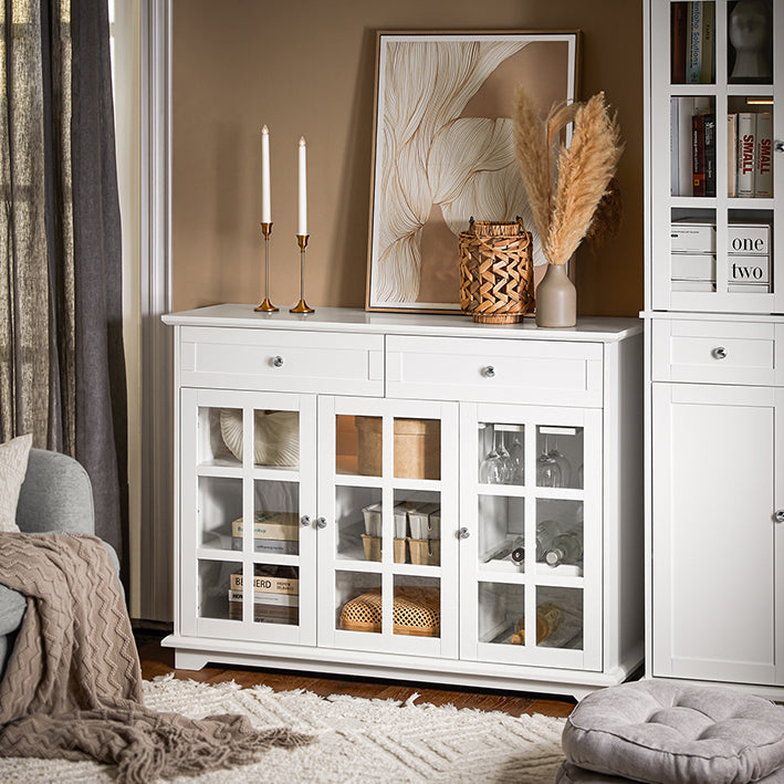 SoBuy | Meuble de Cuisine avec Porte Vitrée | Bahut | Buffet Haut | Commode | Blanc | FSB77-W