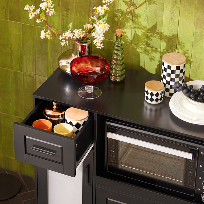 SoBuy | Carrello da cucina | Madia su ruote | Armadietto da cucina | Carrello di servizio | Nero | FSB78-SCH