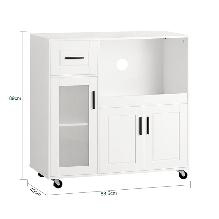 SoBuy | Carrello da Cucina | Credenza su Ruote | Armadietto per Microonde | Bianco | FSB78-W