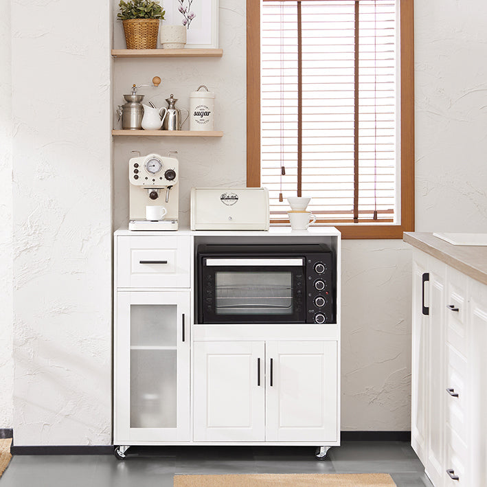SoBuy | Carrello da Cucina | Credenza su Ruote | Armadietto per Microonde | Bianco | FSB78-W