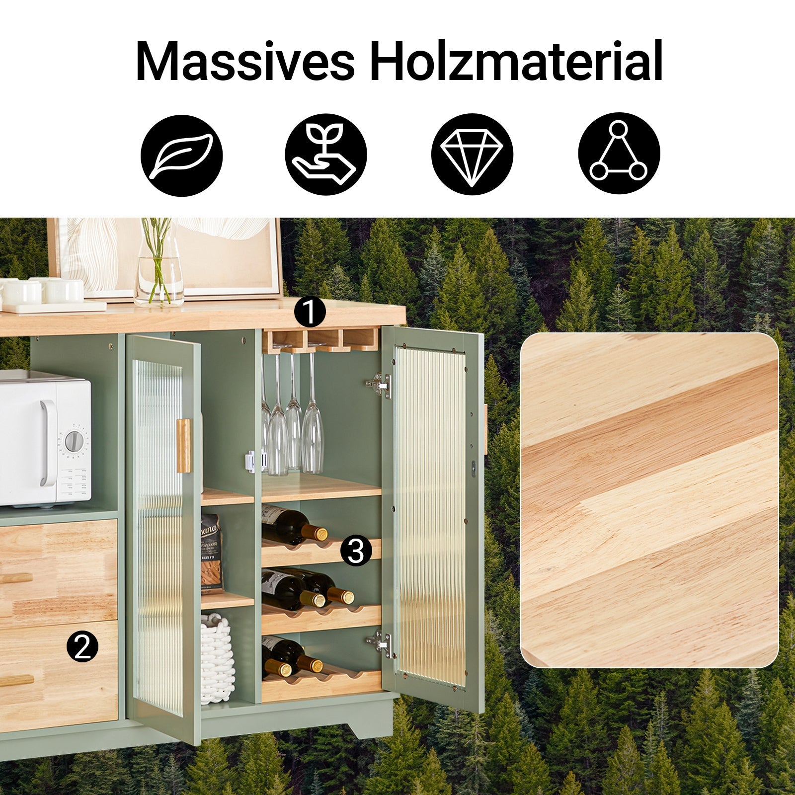 SoBuy | Sideboard mit 2 Glastüren | Küchenschrank | Flurschrank | Grün | FSB81-GR