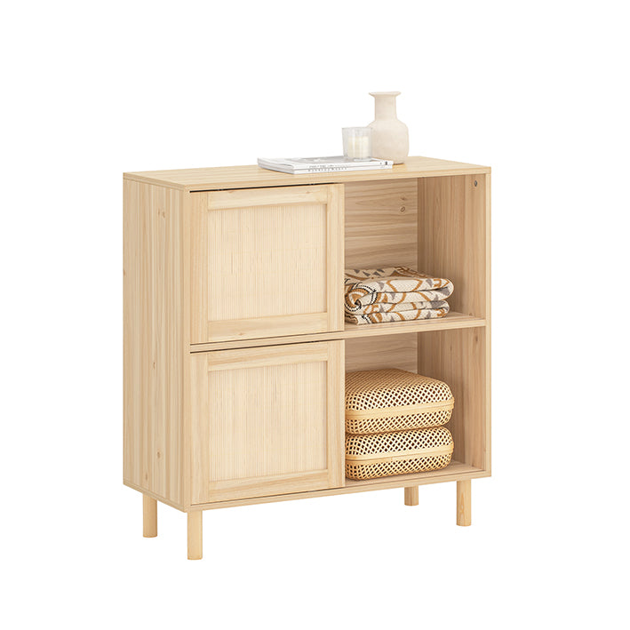 SoBuy | Buffet avec portes coulissantes | Meuble d'entrée | Meuble de cuisine | Commode | Naturel | FSB87-N