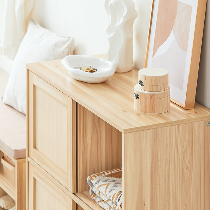 SoBuy | Buffet avec portes coulissantes | Meuble d'entrée | Meuble de cuisine | Commode | Naturel | FSB87-N