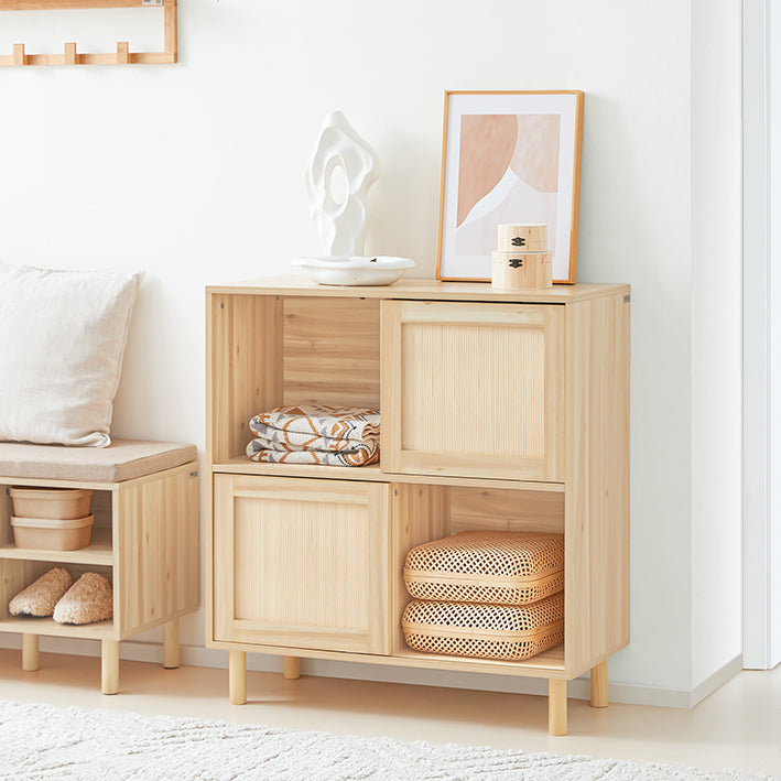 SoBuy | Buffet avec portes coulissantes | Meuble d'entrée | Meuble de cuisine | Commode | Naturel | FSB87-N