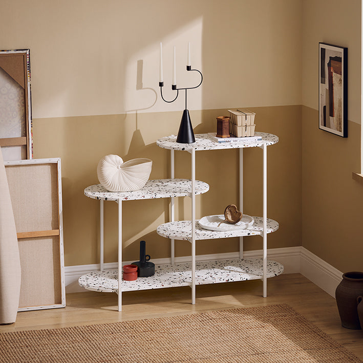 SoBuy | Consolle in metallo | Tavolo da ingresso | Credenza | Scaffale autoportante | Marmo bianco | FSB89-W