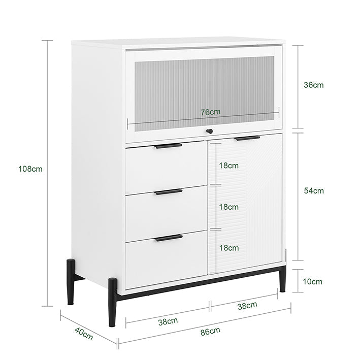 SoBuy Credenza Armadietto da Soggiorno Mobiletto da Ingresso Bianco-Nero 92x119x40cm FSB94-W