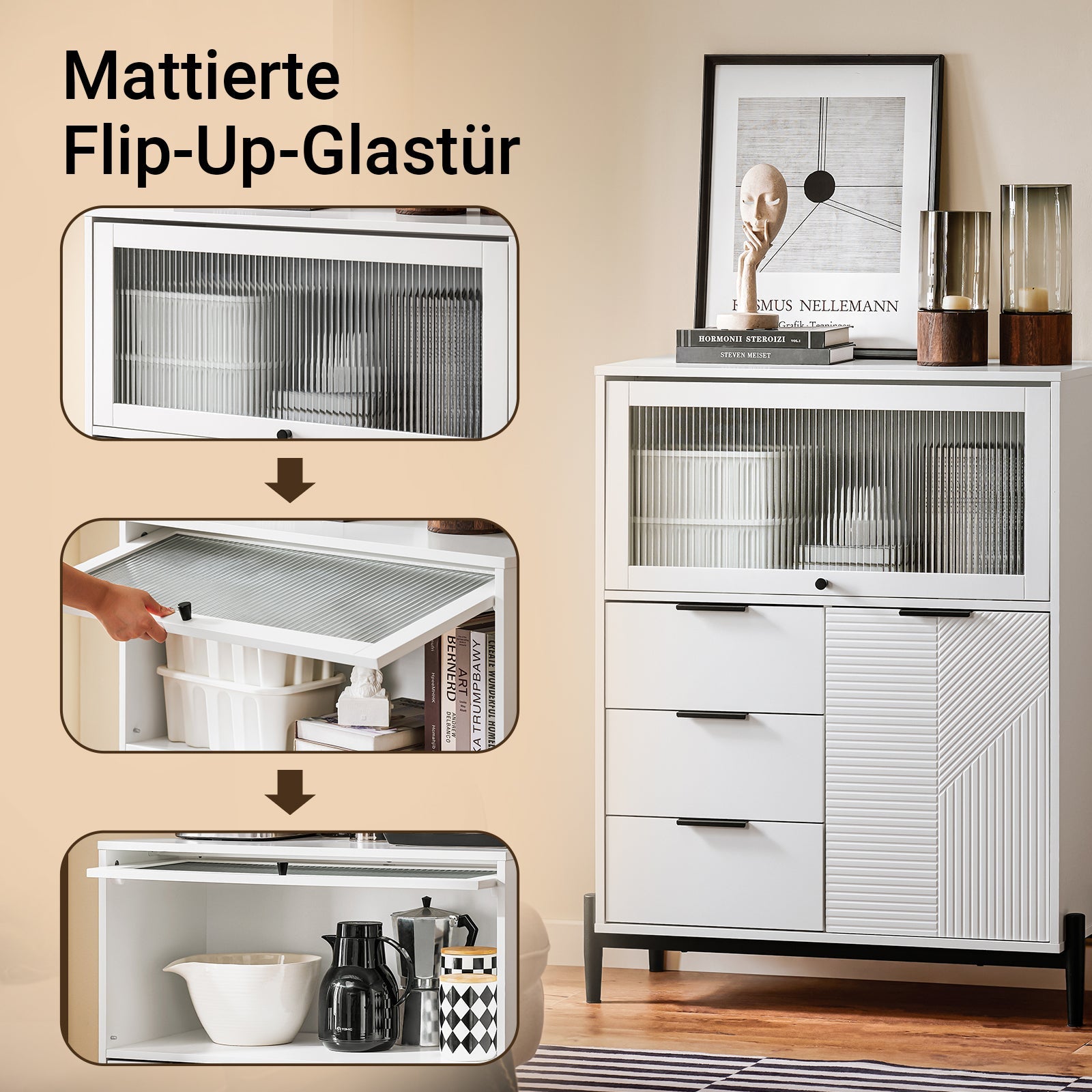 SoBuy Credenza Armadietto da Soggiorno Mobiletto da Ingresso Bianco-Nero 92x119x40cm FSB94-W