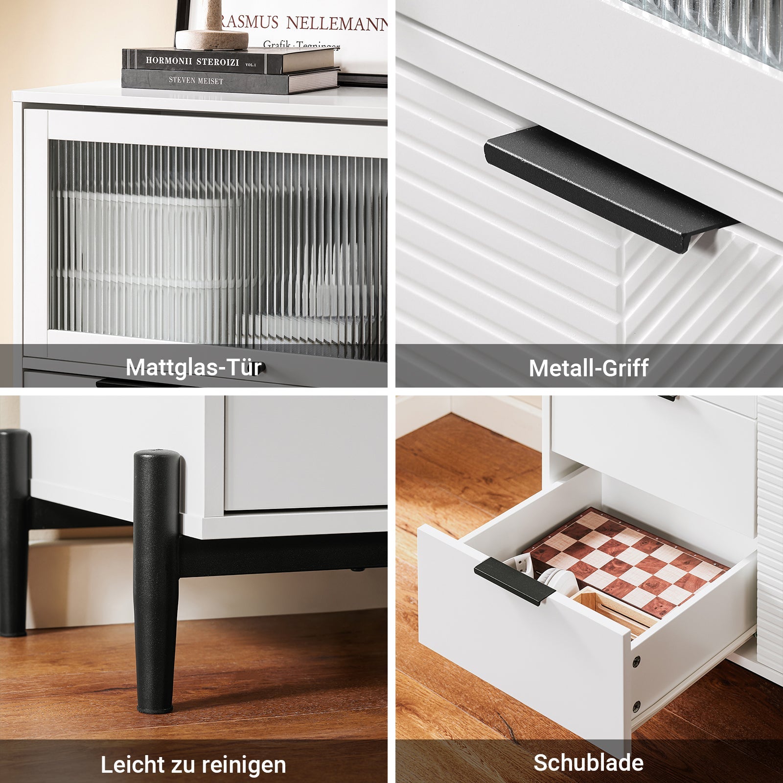 SoBuy Credenza Armadietto da Soggiorno Mobiletto da Ingresso Bianco-Nero 92x119x40cm FSB94-W