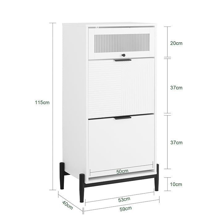 SoBuy | Scarpiera a ribalta | Scarpiera con 2 ante a battente | Cassettiera per scarpe | Bianco/Nero | FSB95-W