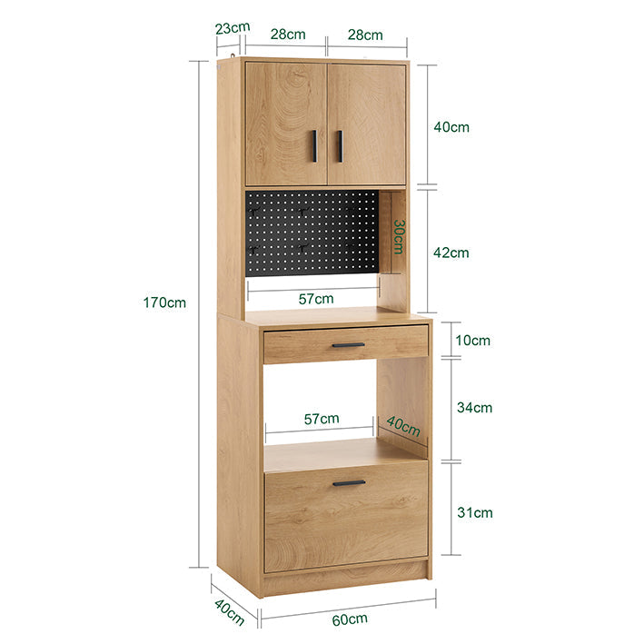 Prevendita | SoBuy Armadietto da cucina con ante per microonde 170cm con pannello forato - Mobiletto cucina Vintage 60x170x40cm FSB98-N