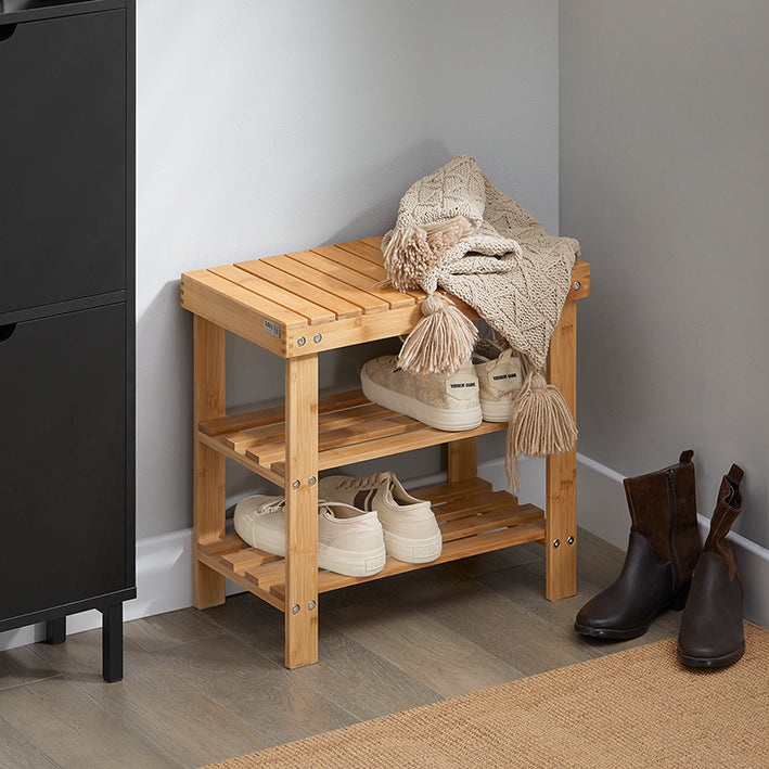 SoBuy | Étagère à chaussures | Banc étroit | Largeur 50 cm | Bambou | FSR02-KN