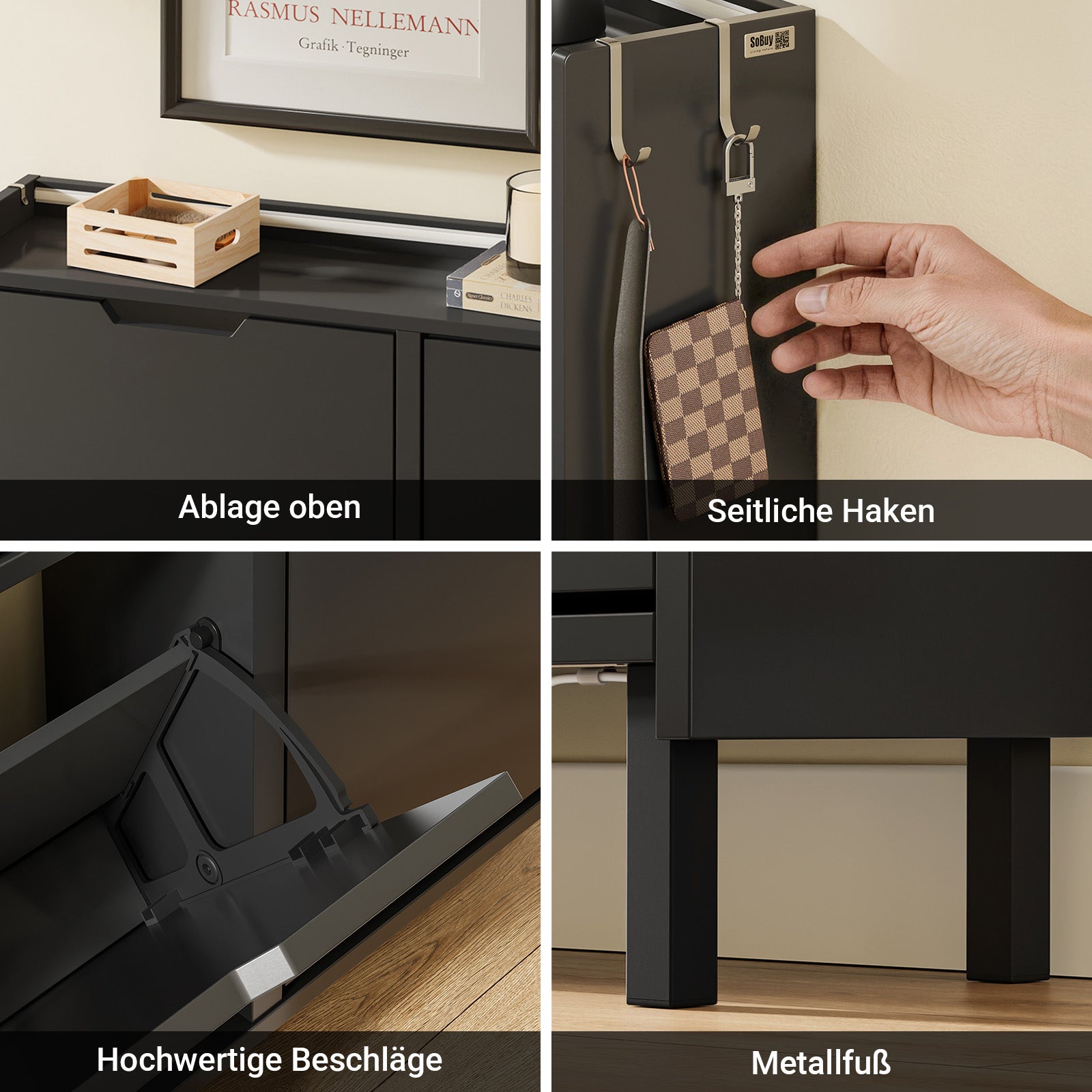 SoBuy | Schuhschrank Schmal Hängend mit Sensorlicht und 19 cm Tiefe | Schwarz | FSR100-E-SCH