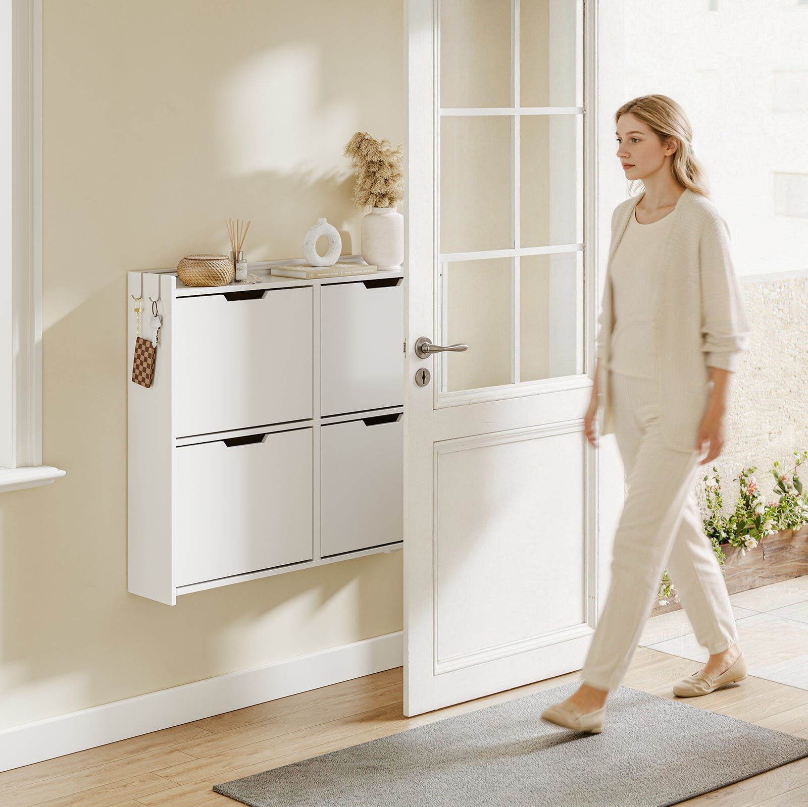 SoBuy | SoBuy Schuhschrank Schmal Hängend mit Sensorlicht und 19 cm Tiefe | Weiß | FSR100-E-W