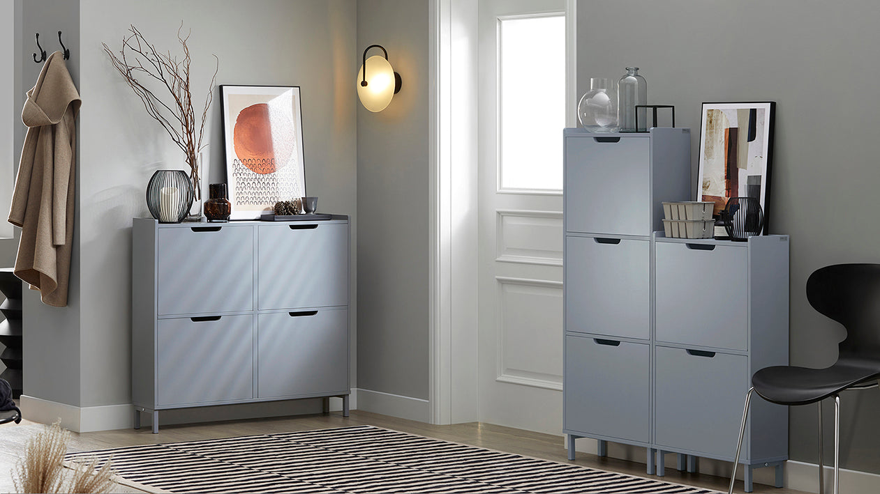 SoBuy | Meuble à chaussures | Meuble à chaussures 4 portes | Coffre à chaussures | Gris clair | FSR100-HG