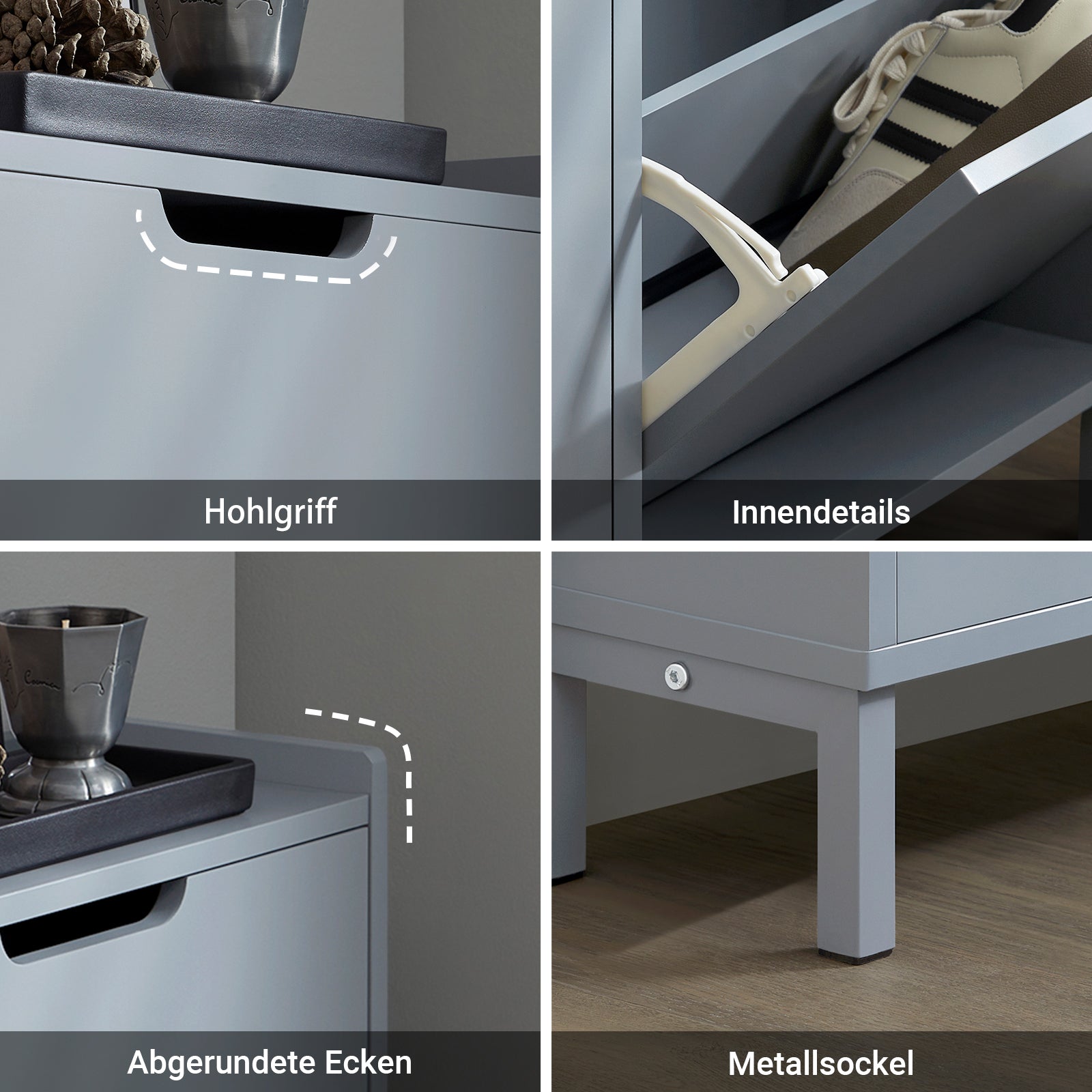 SoBuy | Meuble à chaussures | Meuble à chaussures 4 portes | Coffre à chaussures | Gris clair | FSR100-HG