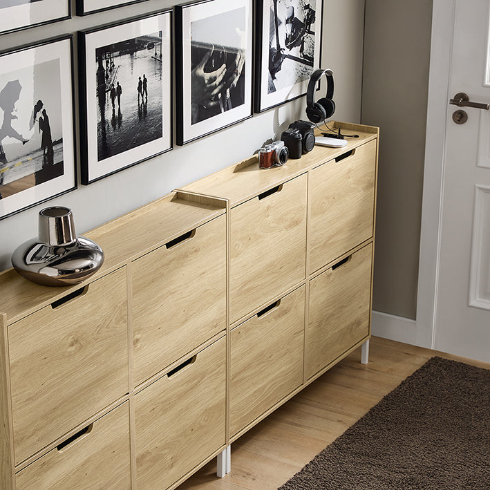 Prévente | SoBuy | Meuble à chaussures | Armoire à chaussures 4 portes | Étagère à chaussures étroite | Naturel | FSR100-N