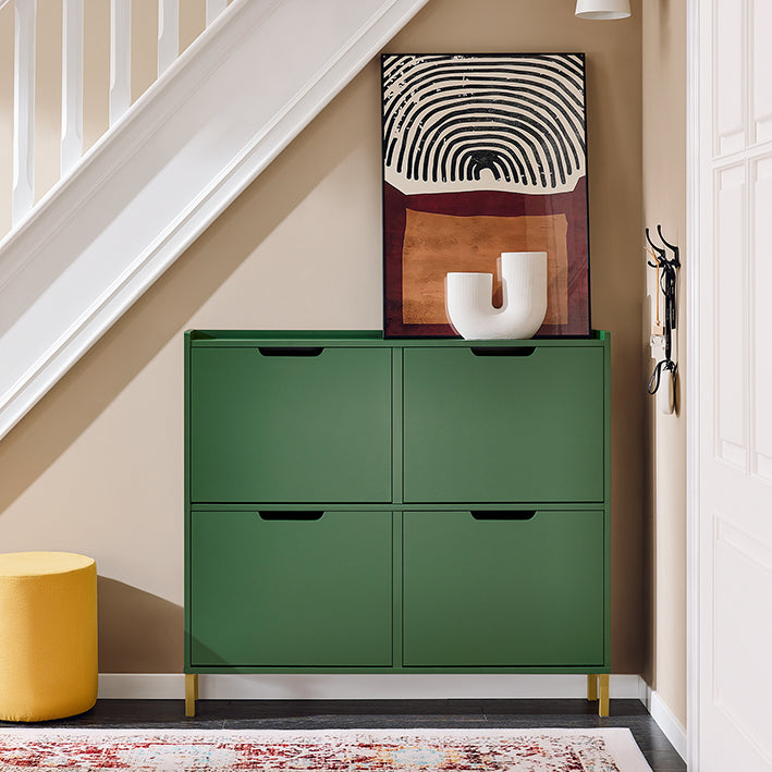 SoBuy | Meuble à chaussures | Meuble à chaussures 4 portes | Coffre à chaussures | Vert foncé | FSR100-SY