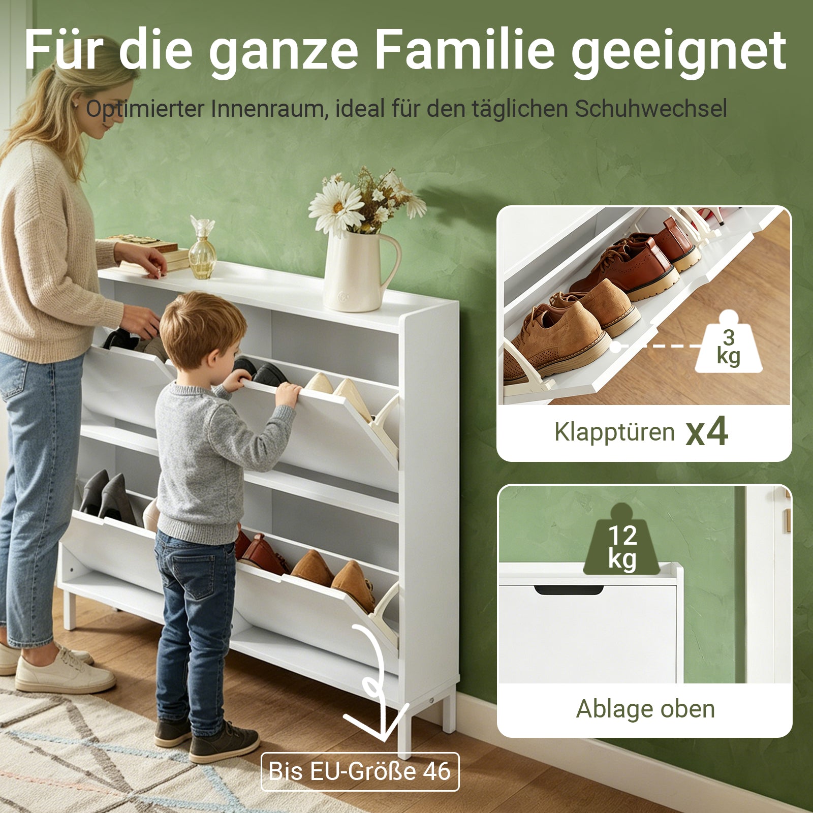 SoBuy | Schuhkipper | Schuhschrank mit 4 Klappen | Schuhkommode Weiß | FSR100-W