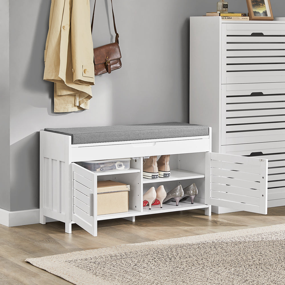 SoBuy | Panchina Ingresso | Panca Scarpiera | Scarpiera con Cuscino | Bianco | FSR102-W