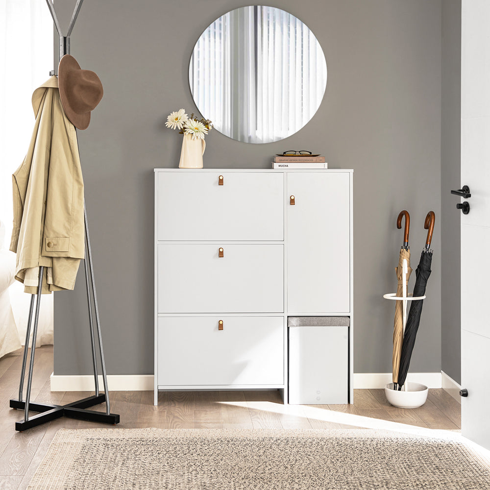 SoBuy | Meuble à chaussures | Armoire à chaussures avec 3 abattants | Commode à chaussures Blanche | FSR107-W