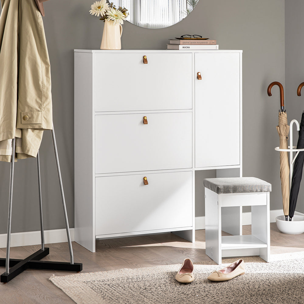 SoBuy | Meuble à chaussures | Armoire à chaussures avec 3 abattants | Commode à chaussures Blanche | FSR107-W