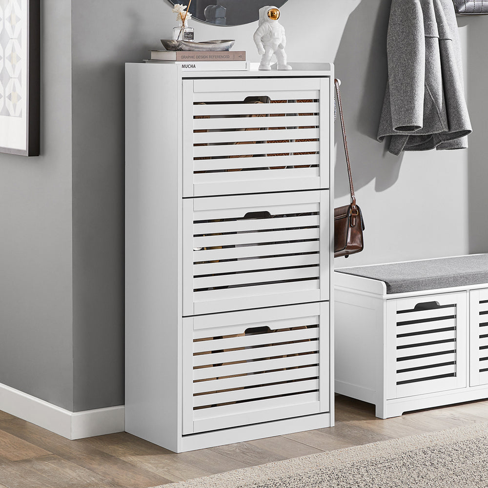 SoBuy | Meuble à chaussures | Armoire à chaussures avec 3 abattants | Commode à chaussures Blanche | FSR108-W