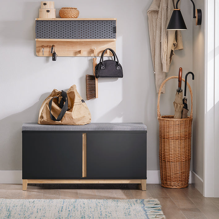 SoBuy | Banc à chaussures avec assise | Banc d'entrée | Banc | Banc d'entrée | Noir | FSR117-SCH