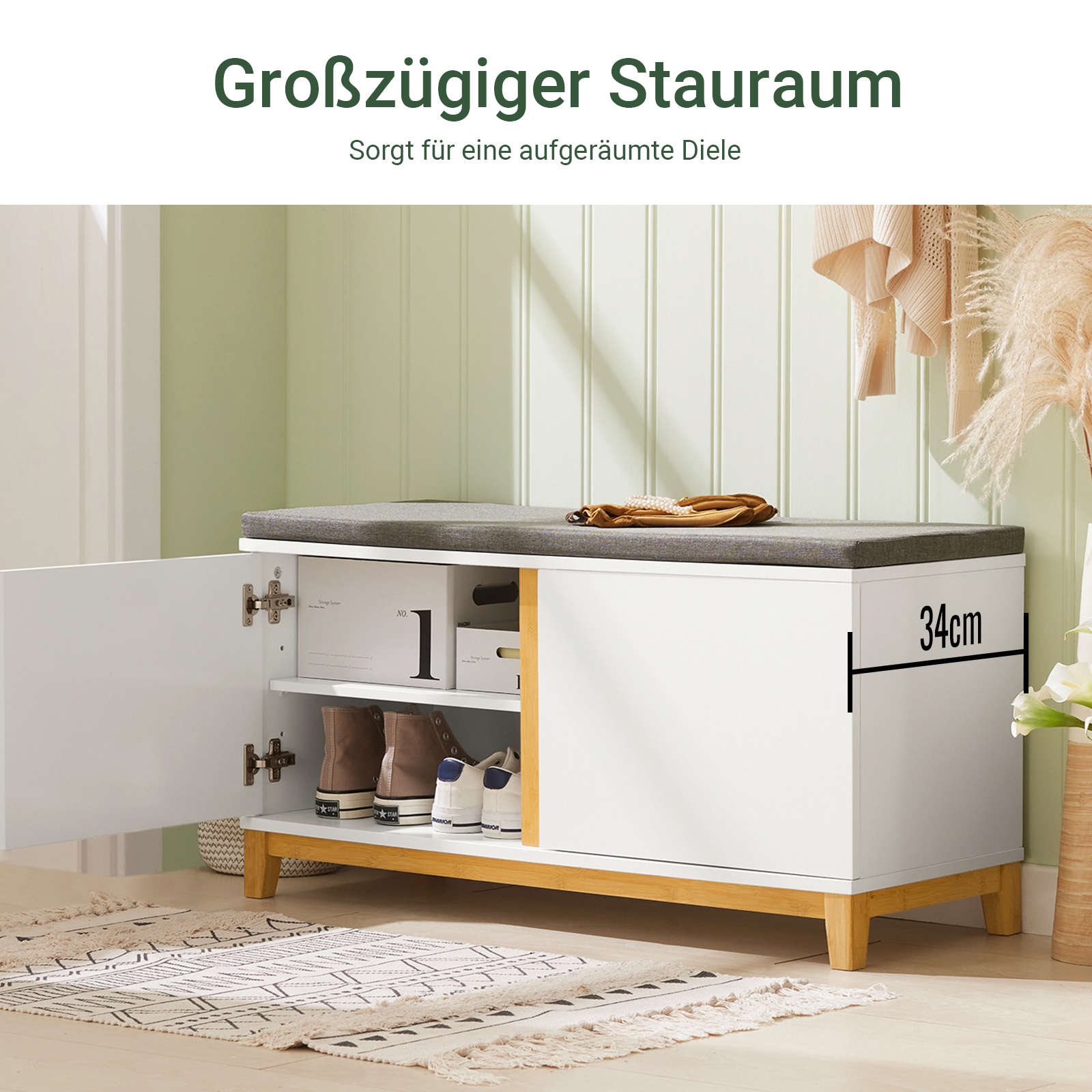 SoBuy | Scarpiera con sedile imbottito | Panchina | Panca da ingresso | Bianco | FSR117-W