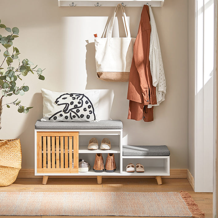 SoBuy | Commode d'entrée avec coussin | Meuble à chaussures | Banc de rangement | Étagère à chaussures | FSR125-WN
