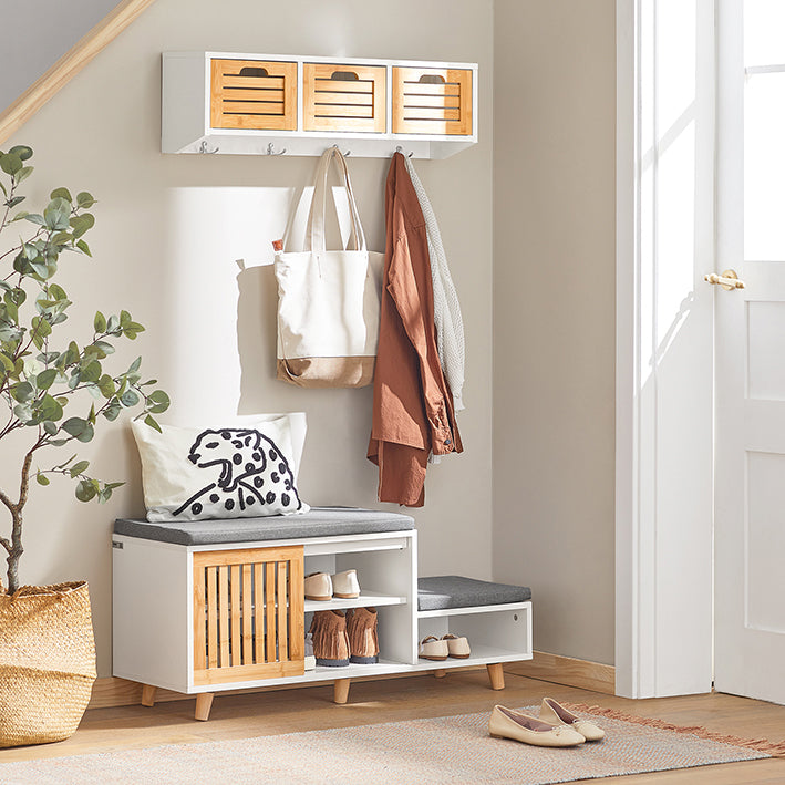 SoBuy | Commode d'entrée avec coussin | Meuble à chaussures | Banc de rangement | Étagère à chaussures | FSR125-WN