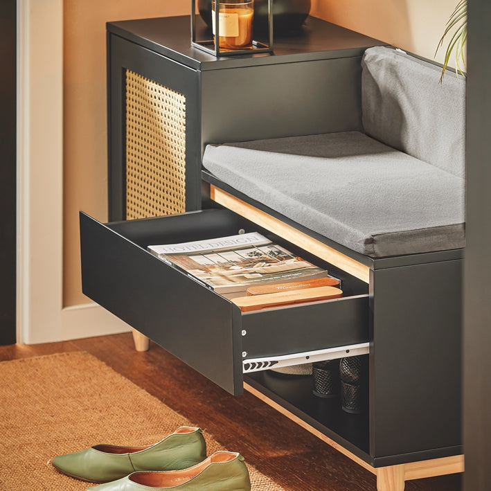 SoBuy | Banc à chaussures à structure ajourée | Banc | Étagère à chaussures | Banc de rangement pour enfants | Noir naturel | FSR128-SCH