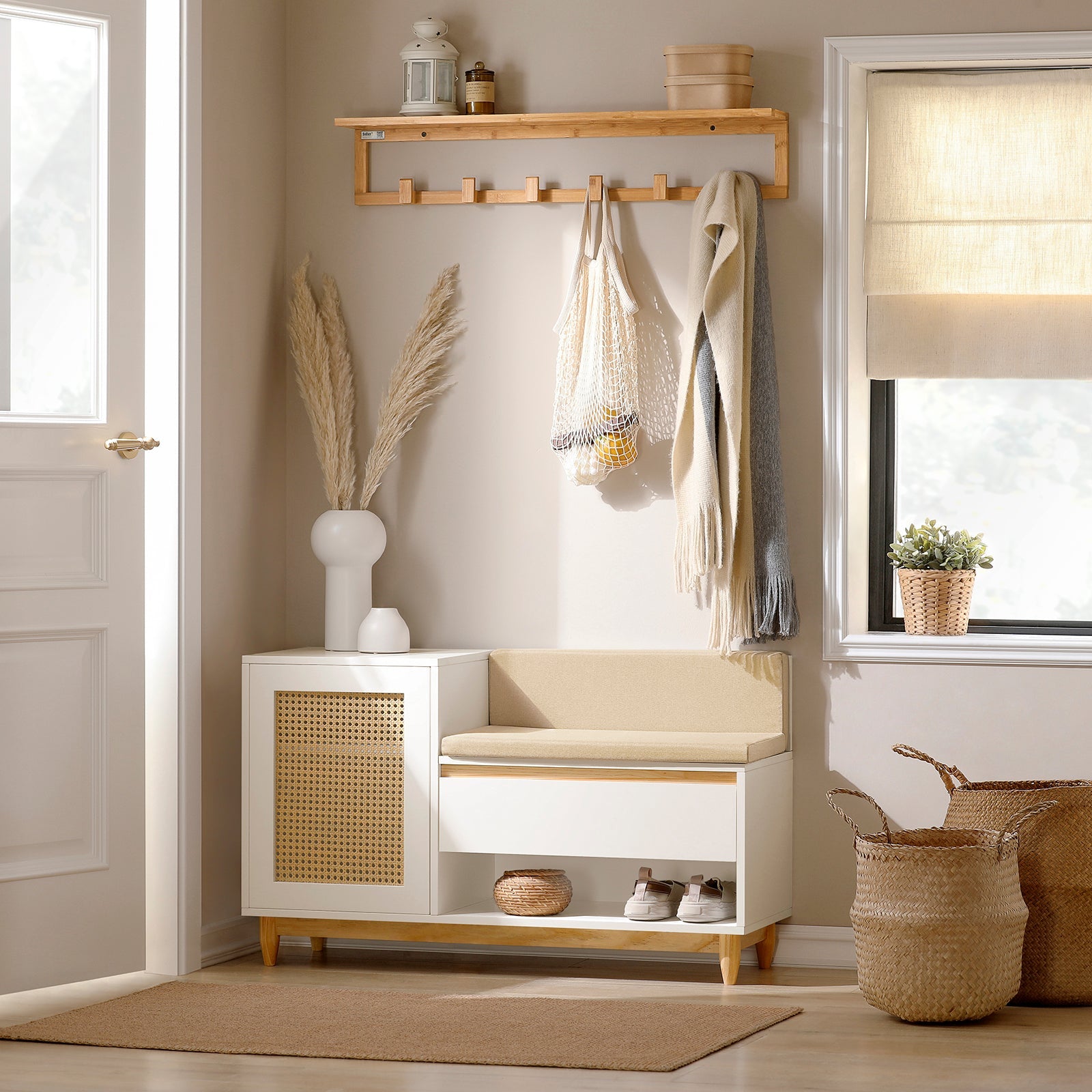 SoBuy | Panca appendiabiti | Panca | Panca da ingresso | Scarpiera | Scarpiera | FSR128-W