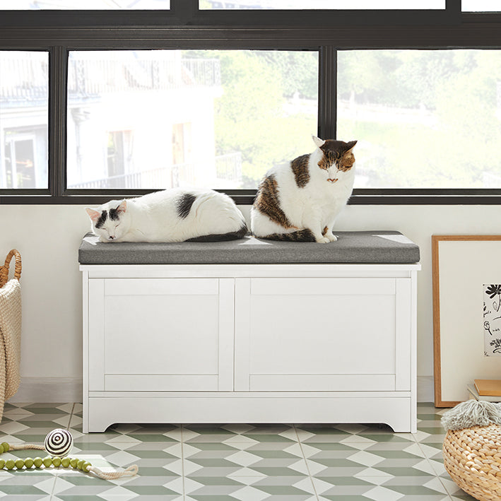 SoBuy | Cuccia per Gatti con Ciotole | Casa per Animali | Panchina Porta Scarpe con Cuccia | Bianco | FSR136-W